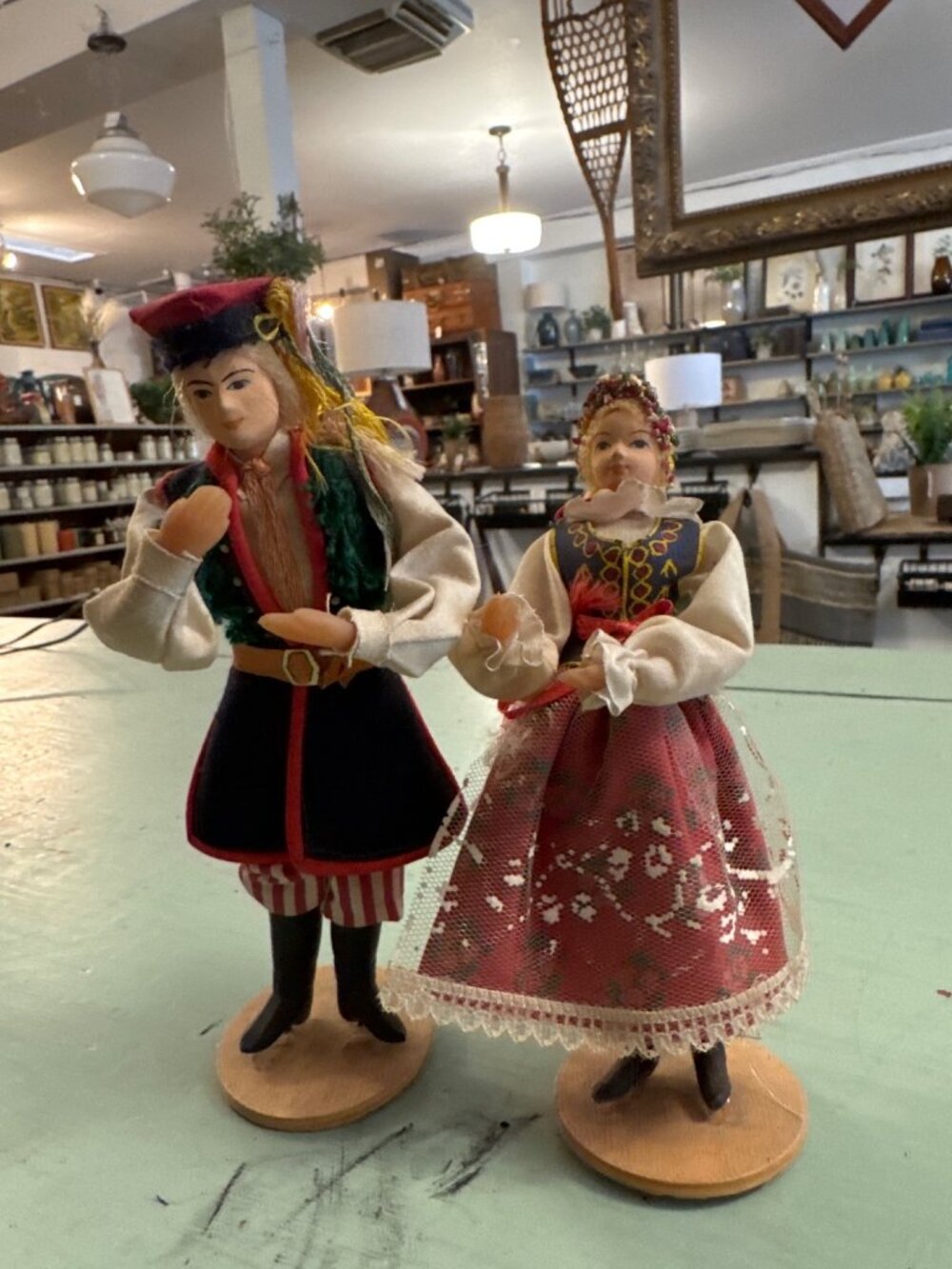 Vintage Polish Folk Dolls Handcrafted Traditional Costume Collectible Pair